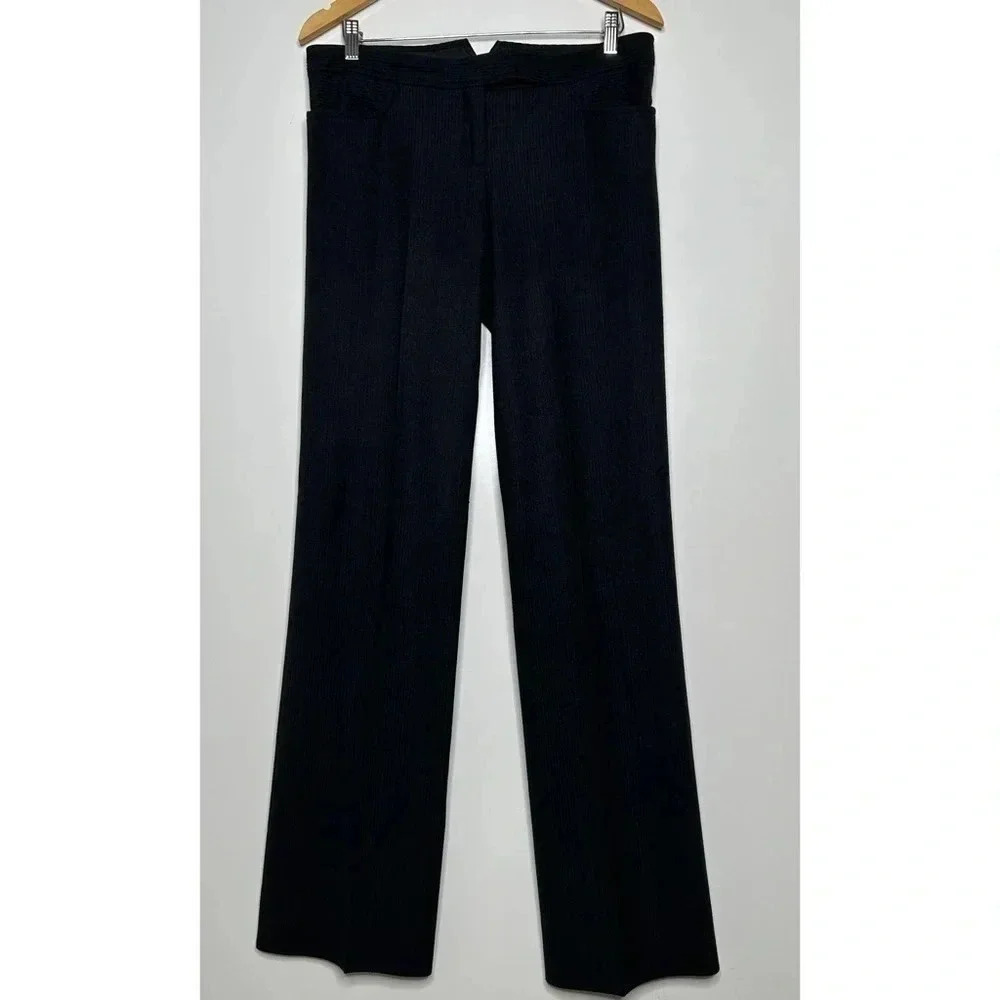 Diane Von Furstenberg Black Herringbone Stretch Wool Straight Leg Pants Size 8